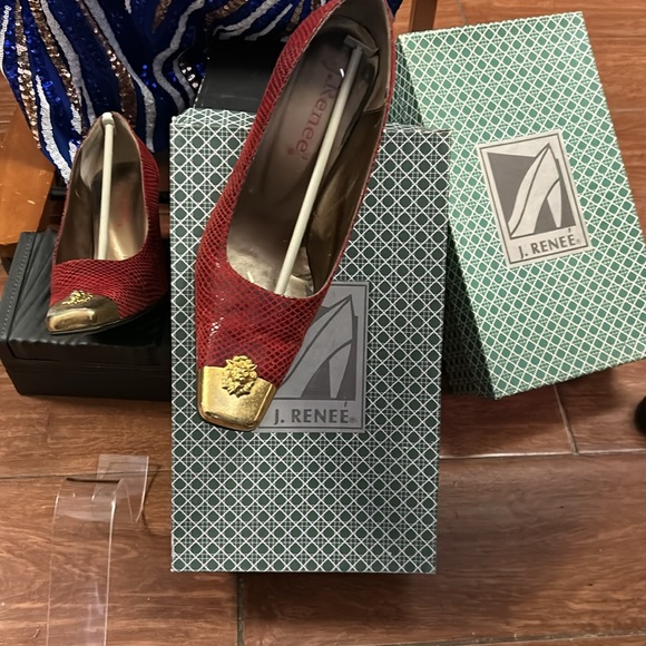 J. Renee Faaye heels gold lion head Aztec Ruby Multi 9M Pprbm Ruby multi - Picture 4 of 9